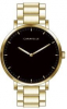 Caravelle Men's Gold Tone Stainless Steel Bracelet Watch with Black Dial and Gold Accents
