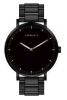 Caravelle Men's Black Stainless Steel Bracelet Watch with Black Dial and Gold Tone Accents
