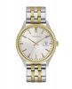 Caravelle Men's Two Tone Stainless Steel Watch with Coin Edge Bezel, Gold Accents and Date Marker