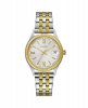 Caravelle Ladies Two Tone Stainless Steel Bracelet Watch with Coin Edge Bezel and Date Marker