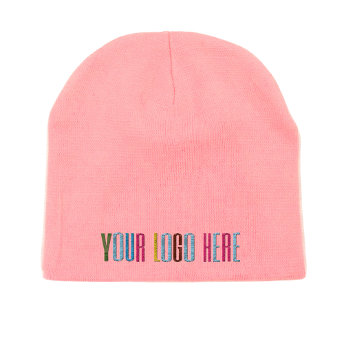 Stock Beanie with Embroidery 5K Stitches No Cuff (Light Pink)