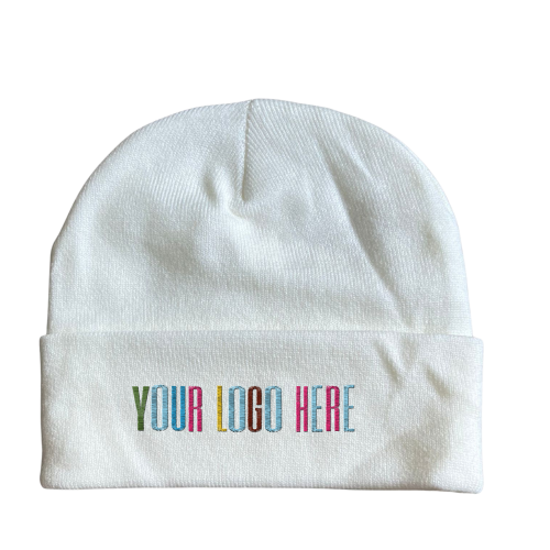 Stock Beanie with Embroidery 5K Stitches with Cuff (Bleach White)