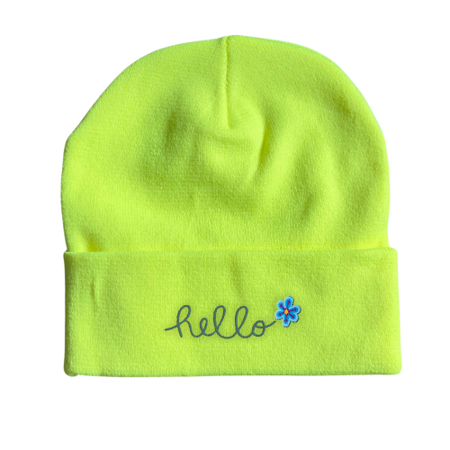 Stock Beanie with Embroidery 5K Stitches with Cuff (Flo Green)