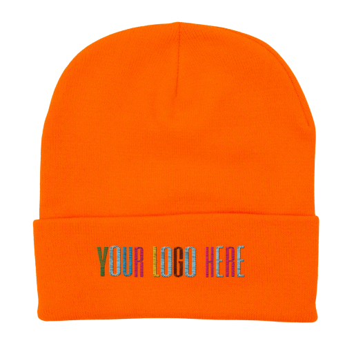 Stock Beanie with Embroidery 5K Stitches with Cuff (Hot Orange)