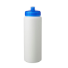 White HDPE 32 oz. Economy Sports Bottle with Trans Blue Push Pull Lid
