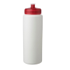 White HDPE 32 oz. Economy Sports Bottle with Trans Red Push Pull Lid