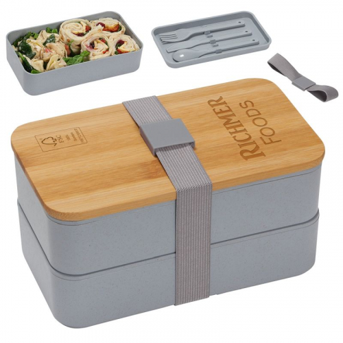 Double Decker Lunch Box with FSC® Bamboo Lid & Utensils