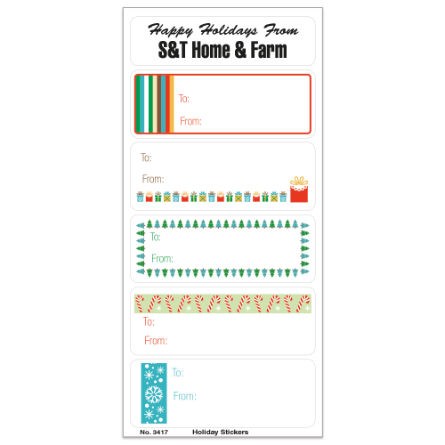 White Paper Christmas Holiday Sticker Sheet (Presents, Trees, Candy Canes, Snow Flakes)