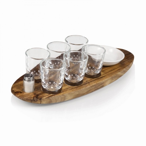 Cantinero Six Shot Serving Tray w/Salt Shaker and Garnish Dish