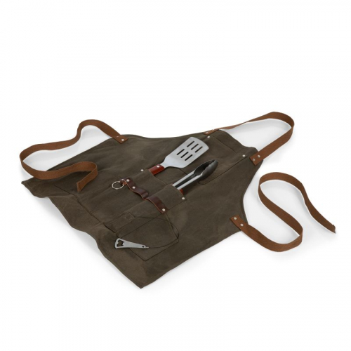 Waxed Canvas BBQ Grill Apron with tools and bottle opener