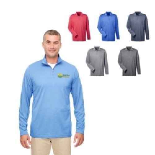 UltraClub Men's Cool & Dry Heathered Performance Quarter-Zip