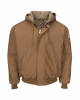 Insulated Brown Duck Hooded Jacket With Knit Trim