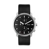 WC8318 44MM STEEL MATTE SILVER CASE, CHRONOGRAPH MVMT, BLACK DIAL, DTE DISPLAY, LEATHER STRAP, FLAT MINERAL