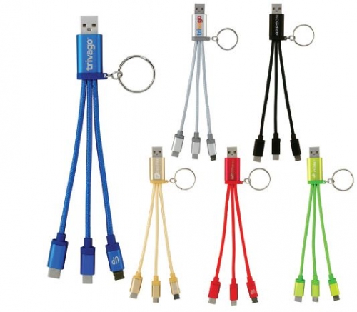 Metallic 3-in-1 Keychain Cable with Type C USB