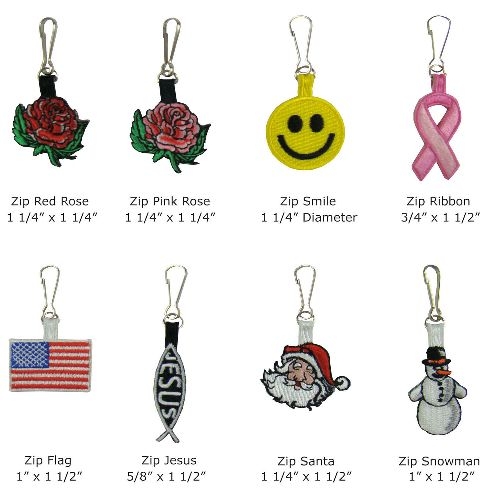 Stock Design Embroidered Zipper Pulls