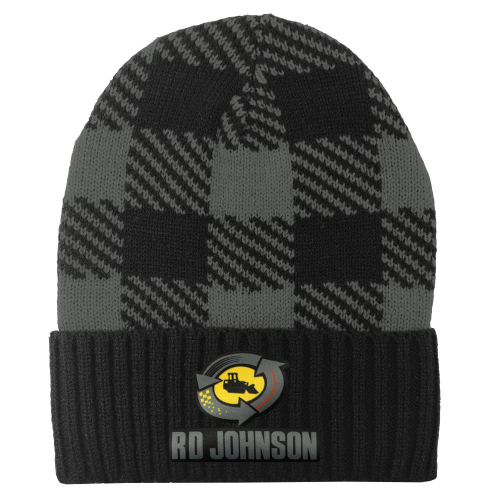 Buffalo Plaid Rolled Acrylic Knit Beanie Cap (Blank)