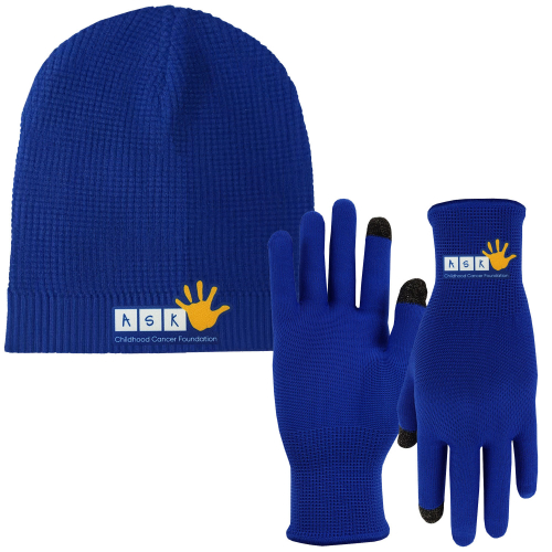 Lightweight Waffle Knit Beanie Cap & Performance Text Gloves Combo