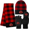 Buffalo Plaid Knit Cap, Fashion Knit Scarf and Glove/Mitten Combo