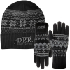 Winter Snowflake Rolled Acrylic Knit Beanie Cap & Text Gloves Combo