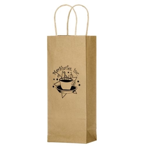 Natural Kraft Paper 1 Bottle Wine Tote Bag with Full Color (5.75