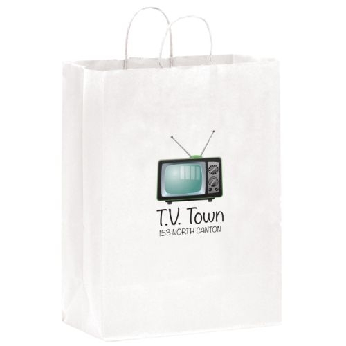 White Kraft Paper Shopper Tote Bag w/ Full Color (13