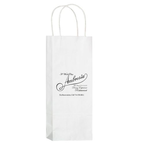 White Kraft Paper 1 Bottle Wine Tote Bag (5 3/4