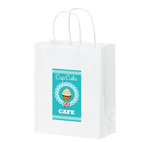 White Kraft Paper Shopper Tote Bag w/ Full Color (8 1/4