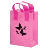 Breast Cancer Awareness Pink Frosted Soft Loop Plastic Shopper w/Insert (10