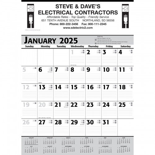 Commercial Contractor Calendar: Grey & Black 2025, 1 Color Imprint