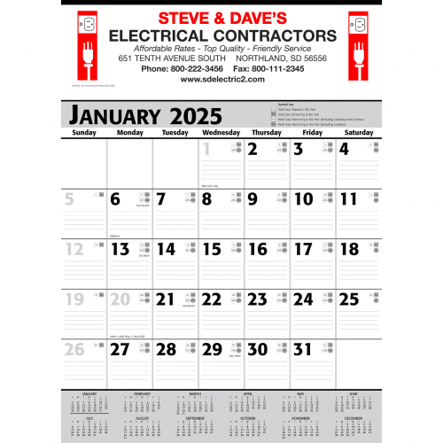 Commercial Contractor Calendar: Grey & Black 2025, 2+ Imprint Colors