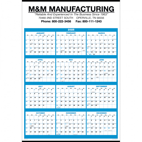 Full Year View Single Sheet Commercial Calendar: 2025