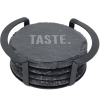 4 Pc. Round Slate Coaster Set with Black Metal Stand