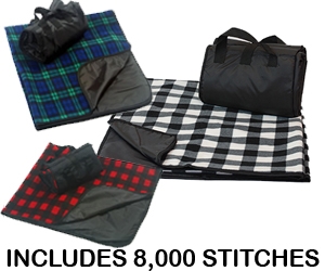 Plaid Fleece / Nylon Picnic Blanket - Embroidered