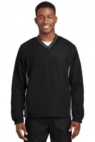 Sport-Tek Tipped V-Neck Raglan Wind Shirt.