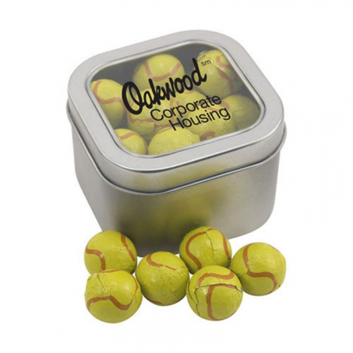 Window Tin with Chocolate Tennis Balls