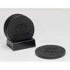 4-Pc Round Carbon Fiber-Textured Coaster Set w/Base