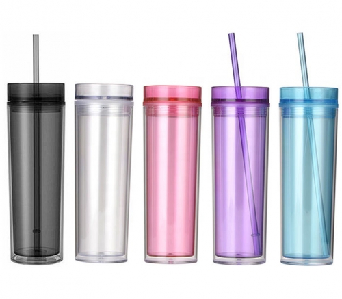 Double Wall Acrylic Tumbler with Lid and Straw, 16 oz.