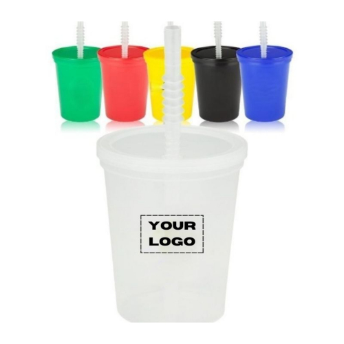 Plastic Stadium Splash Cups with Lid and Straw, 16 oz.