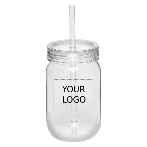 Plastic Mason Jar with Lid and Straw, 24 oz