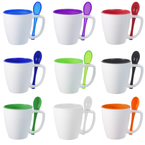 Double Wall Insulated Mug with Spoon, 14 oz.