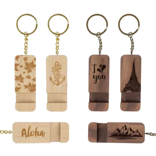 2-in-1 Wooden Phone Holder Keychain