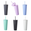 Double Wall Plastic Tumbler with Straw, 24 oz.