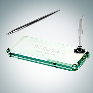 Beveled Glass Silver Pen Set | Jade Glass