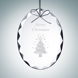 Gem-Cut Oval Ornament | Clear Glass