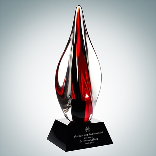 Art Glass Red Contemporary Award with Black Crystal Base