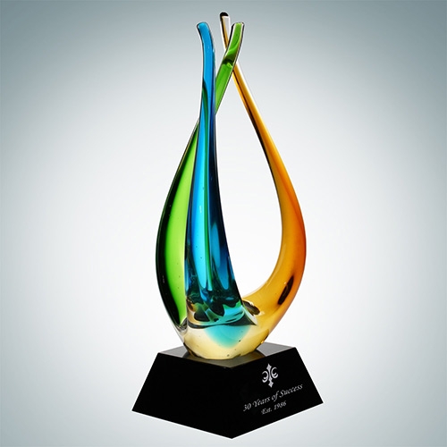 Art Glass The Tripod Award with Black Crystal Base