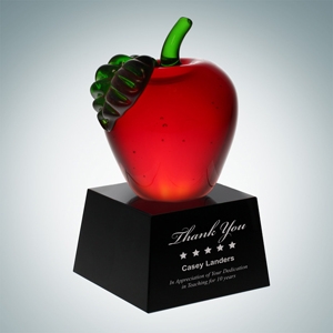 Red Apple with Black Crystal Base | Optical Crystal, Molten Glass