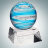Art Glass Blue Jupiter Award with Crystal Base
