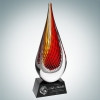 Art Glass Red Orange Narrow Teardrop Award w/Black Base