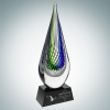 Art Glass Ocean Green Narrow Teardrop Achievement Award with Black Base